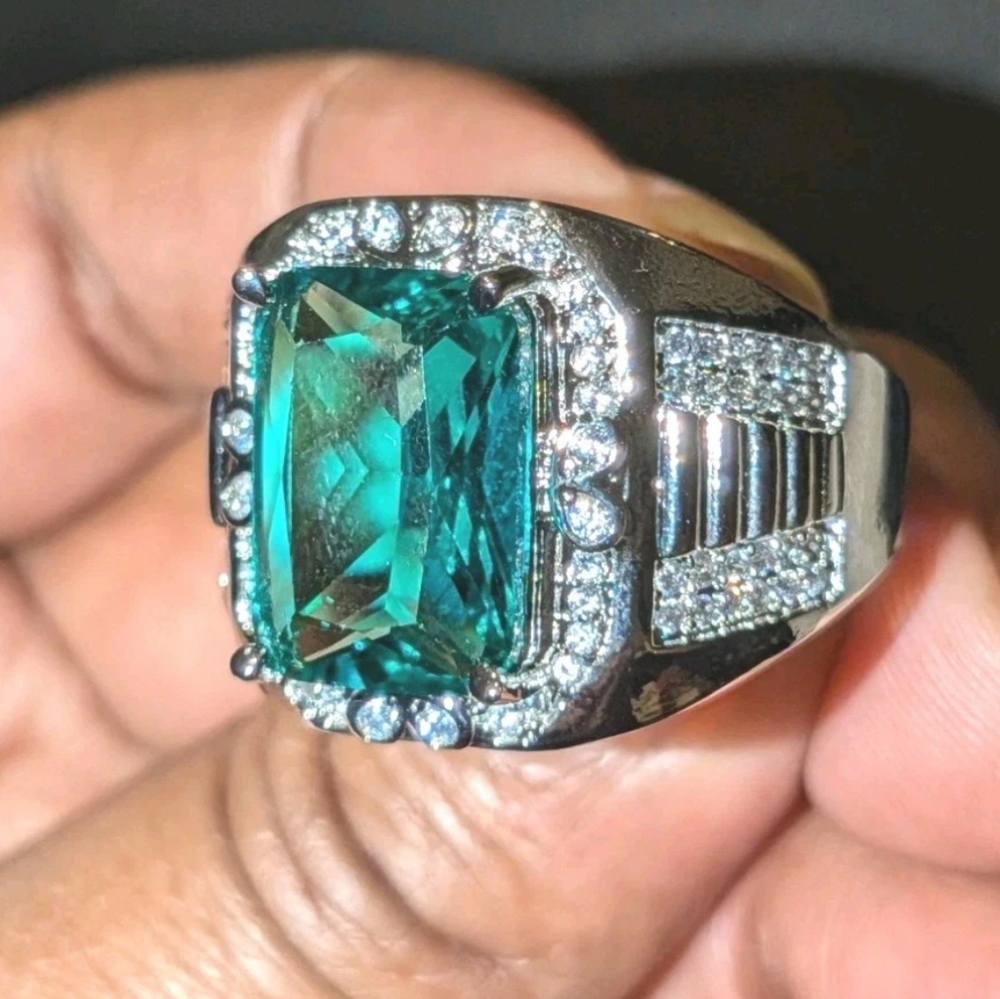 8 Ct Unisex Lab Created Emerald Sterling Silver 925 Ring For Male Or Female Sz12